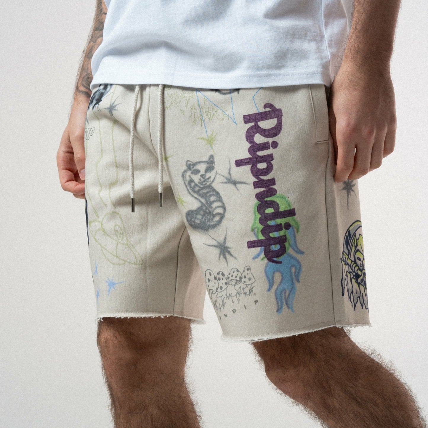 Goosebumps Raw Edge Sweat Shorts (Bone) - Ripndip