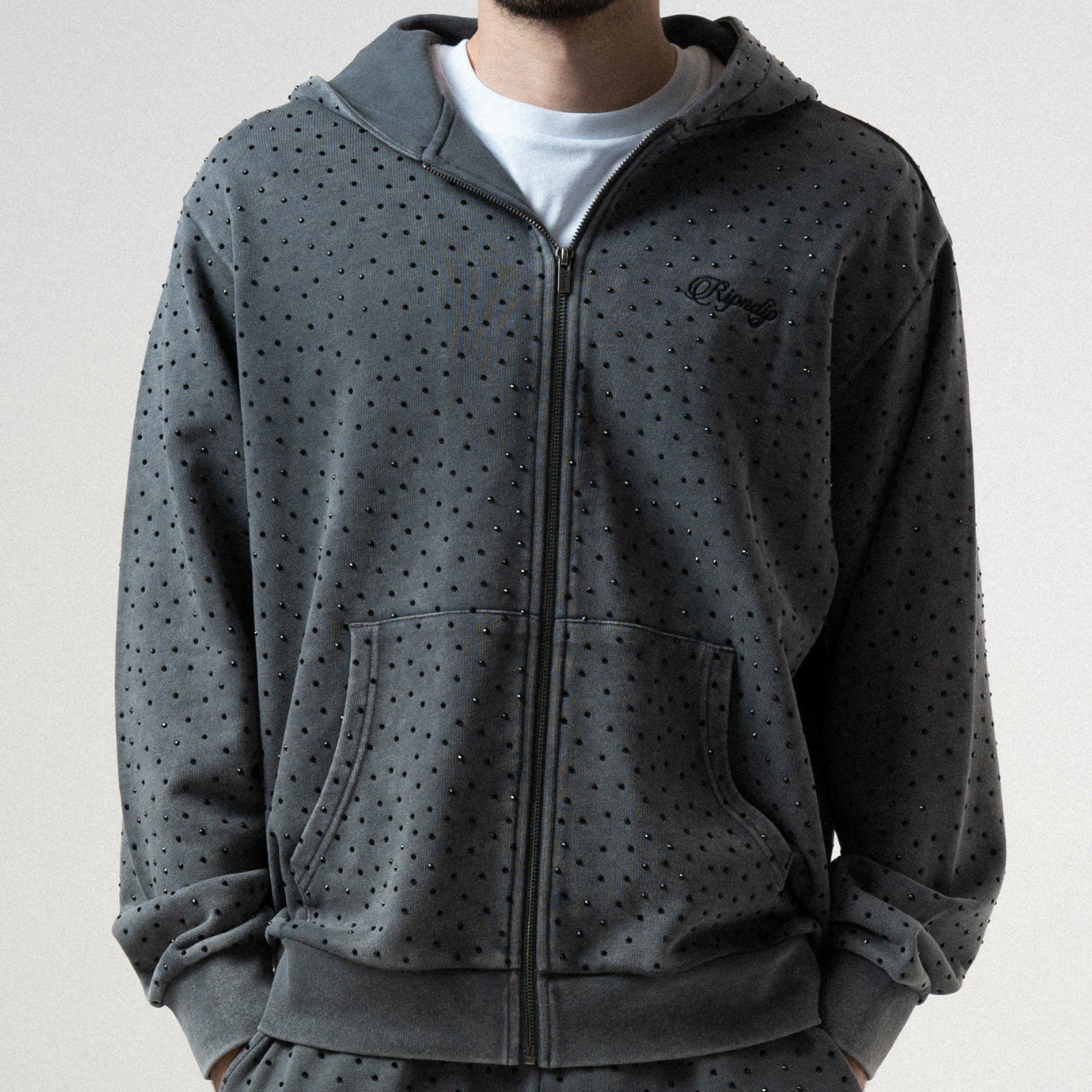 RIPNGEMS Zip Up Hoodie (Charcoal Wash) - Ripndip