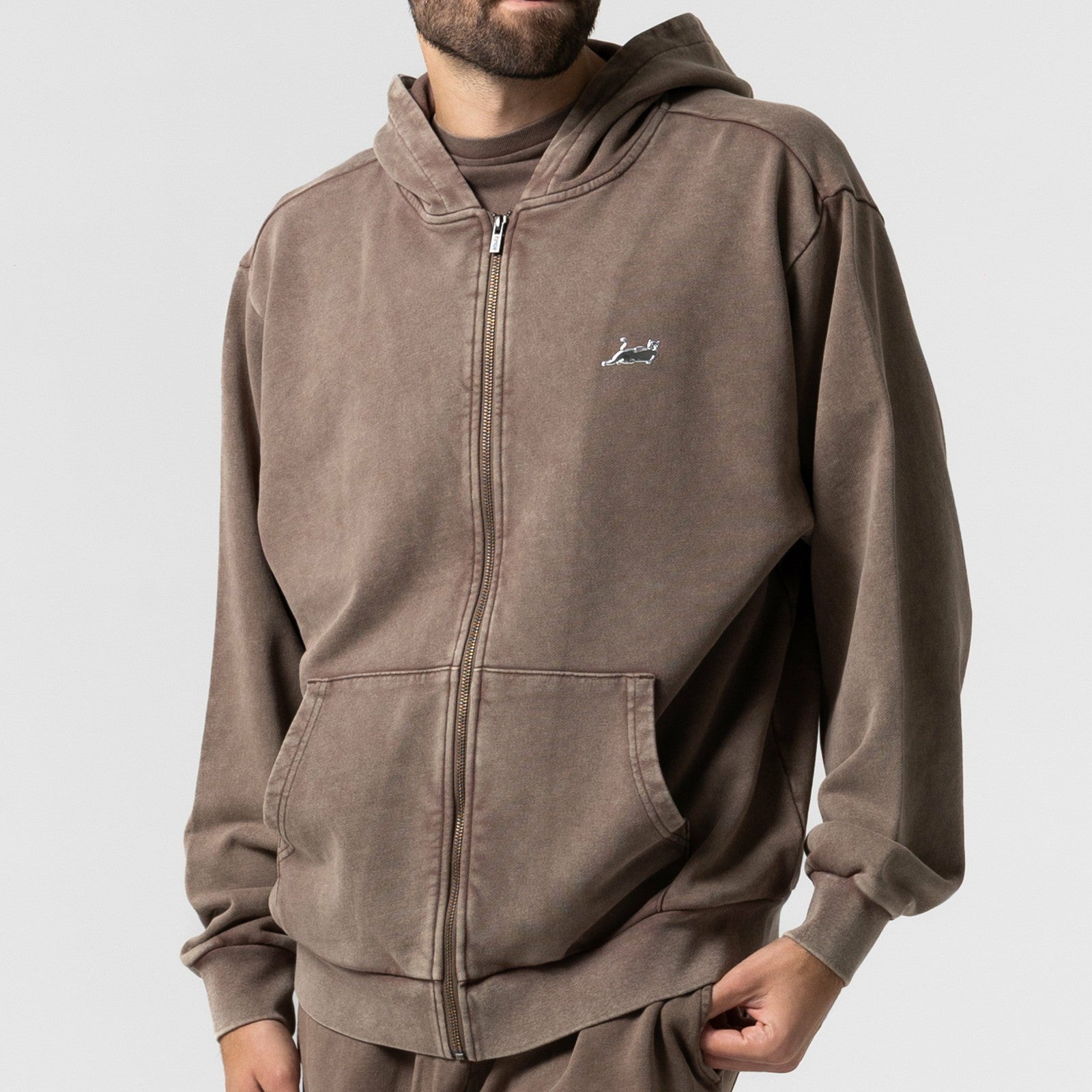 Castanza Zip Up Hoodie (Brown Vintage Wash) - Ripndip