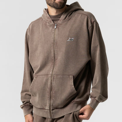 Castanza Zip Up Hoodie (Brown Vintage Wash) - Ripndip