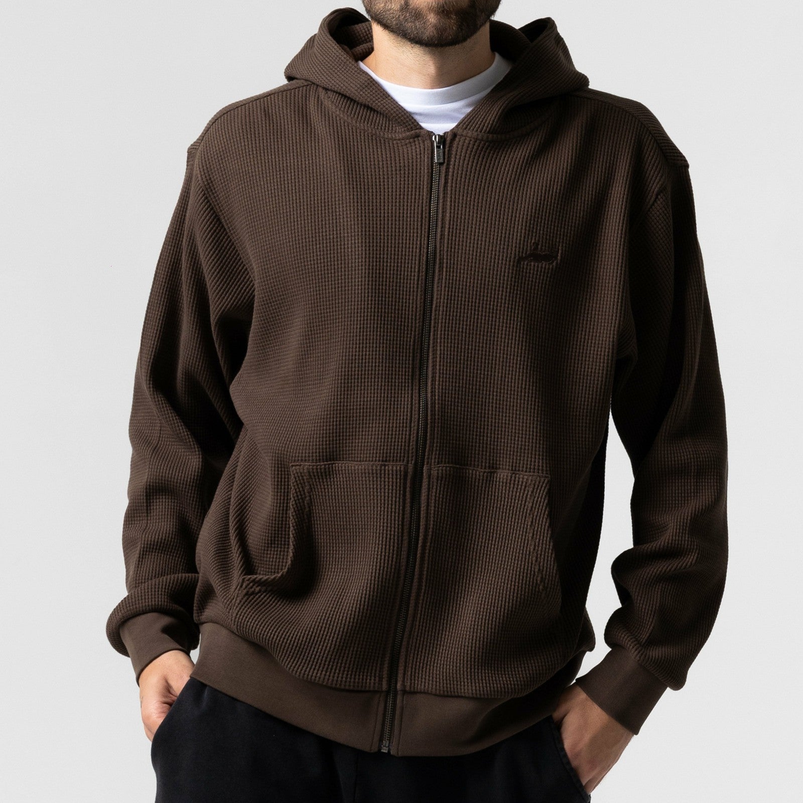 Castanza Waffle Knit Zip Up Hoodie (Brown) - Ripndip