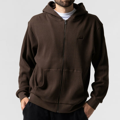 Castanza Waffle Knit Zip Up Hoodie (Brown) - Ripndip