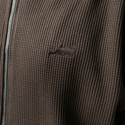 Castanza Waffle Knit Zip Up Hoodie (Brown) - Ripndip