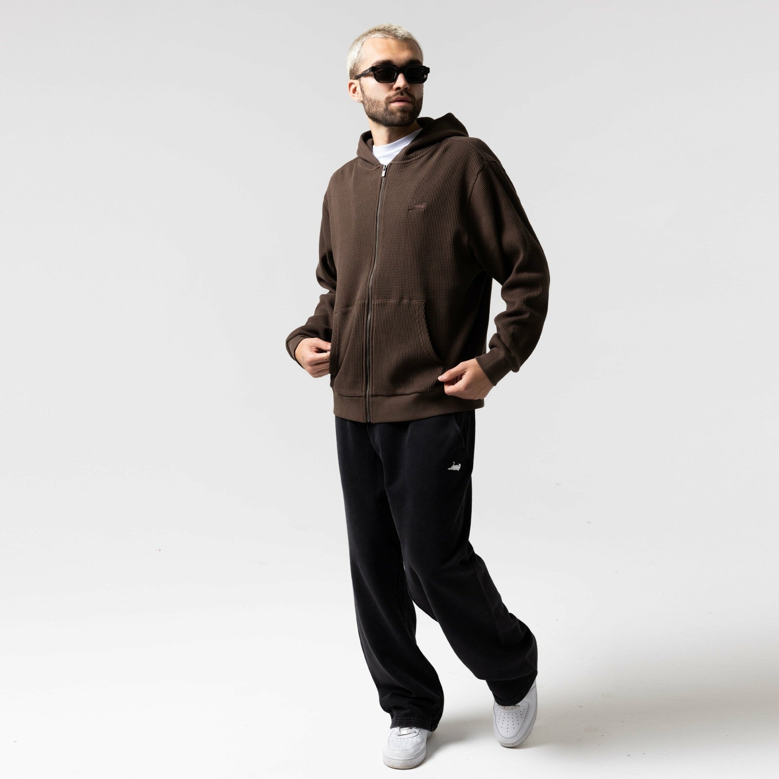 Castanza Waffle Knit Zip Up Hoodie (Brown) - Ripndip