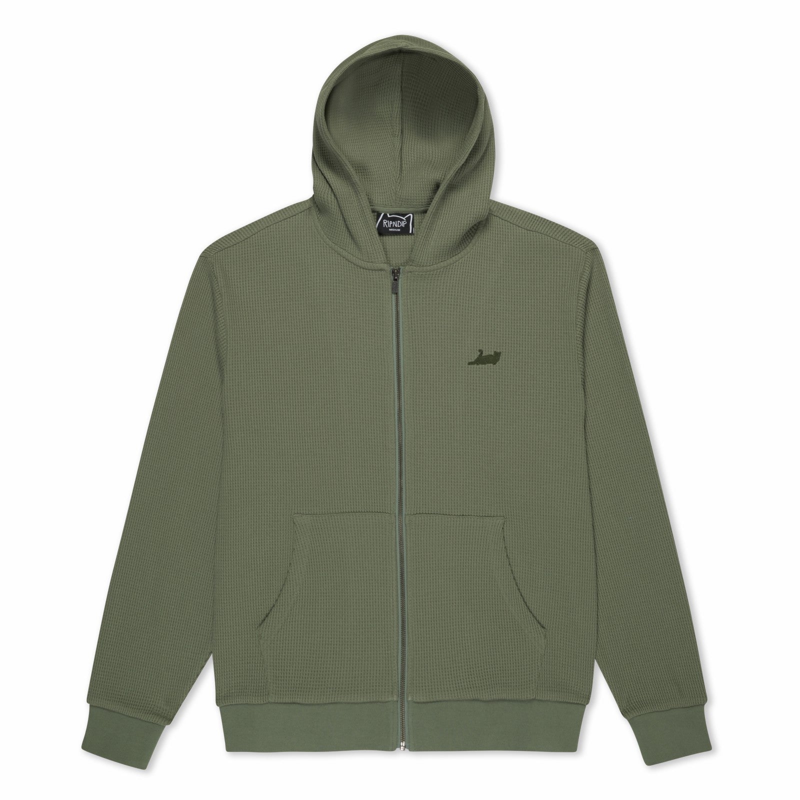 Castanza Waffle Knit Zip Up Hoodie (Olive) - Ripndip