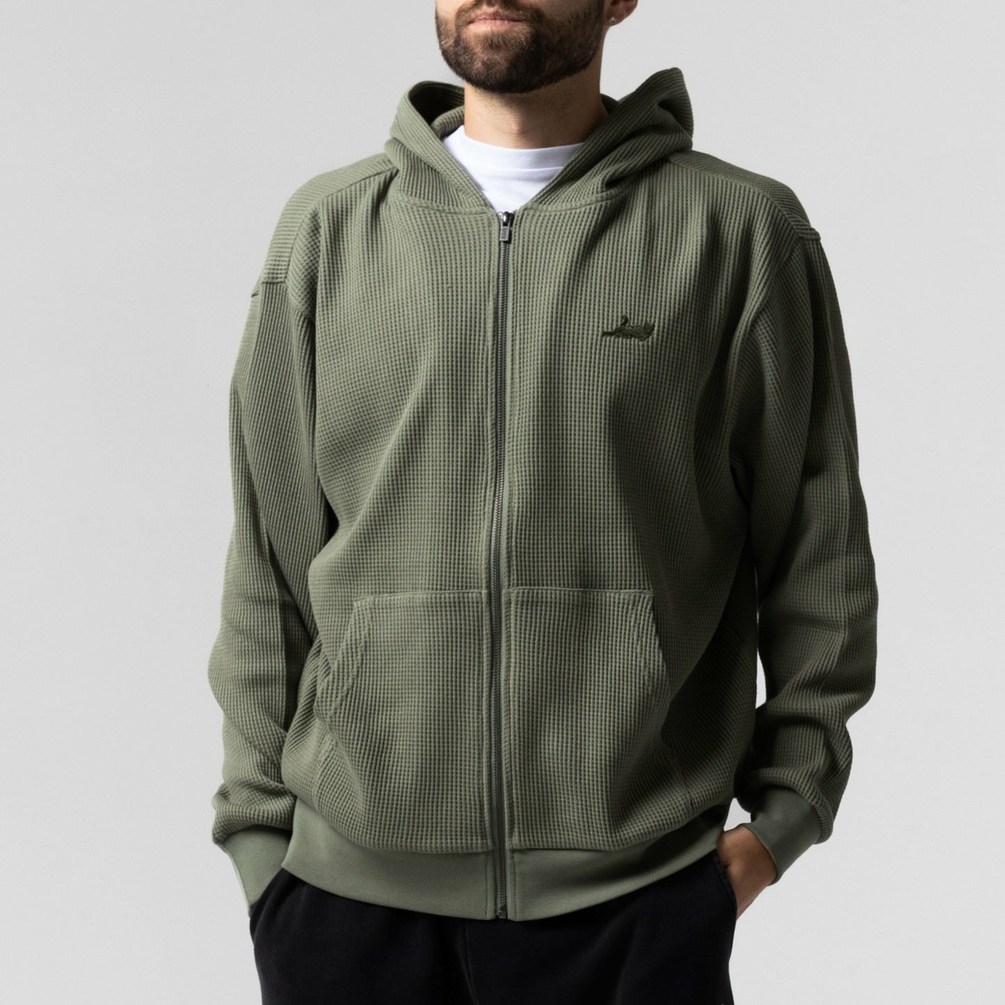 Castanza Waffle Knit Zip Up Hoodie (Olive) - Ripndip