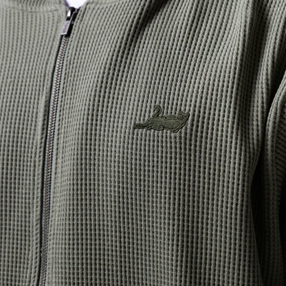 Castanza Waffle Knit Zip Up Hoodie (Olive) - Ripndip