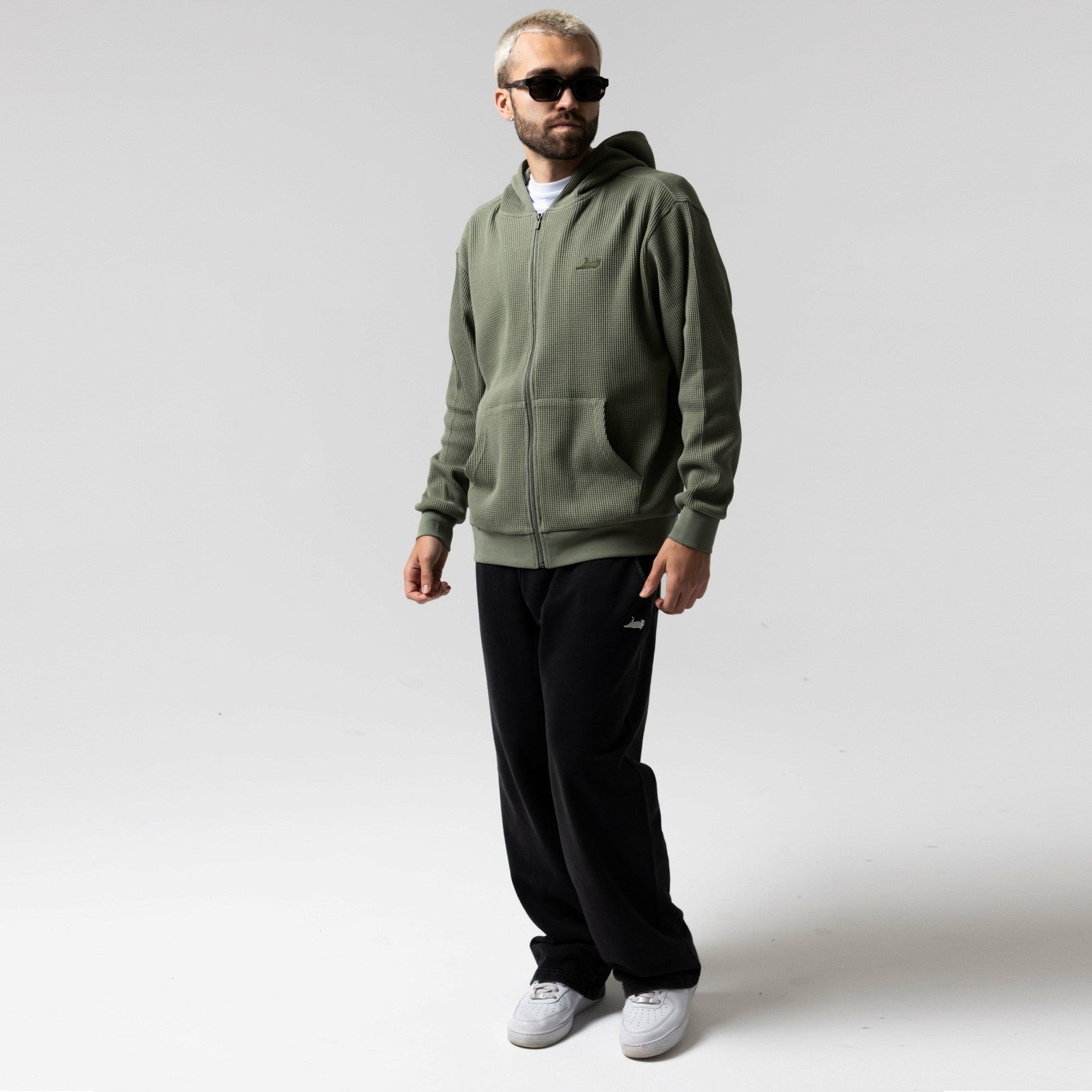 Castanza Waffle Knit Zip Up Hoodie (Olive) - Ripndip