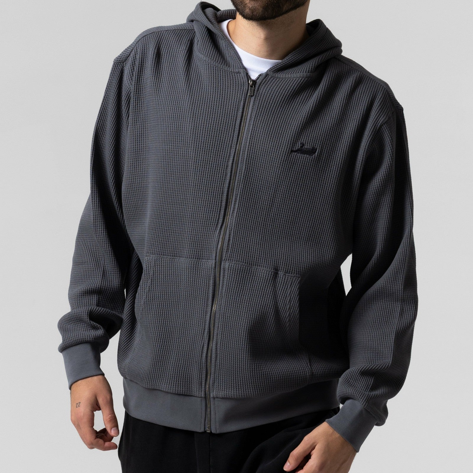 Castanza Waffle Knit Zip Up Hoodie (Charcoal) - Ripndip