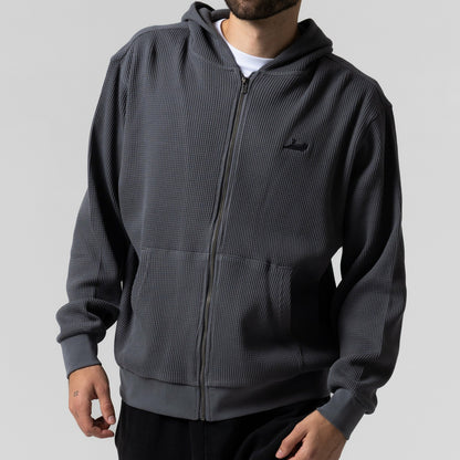Castanza Waffle Knit Zip Up Hoodie (Charcoal) - Ripndip