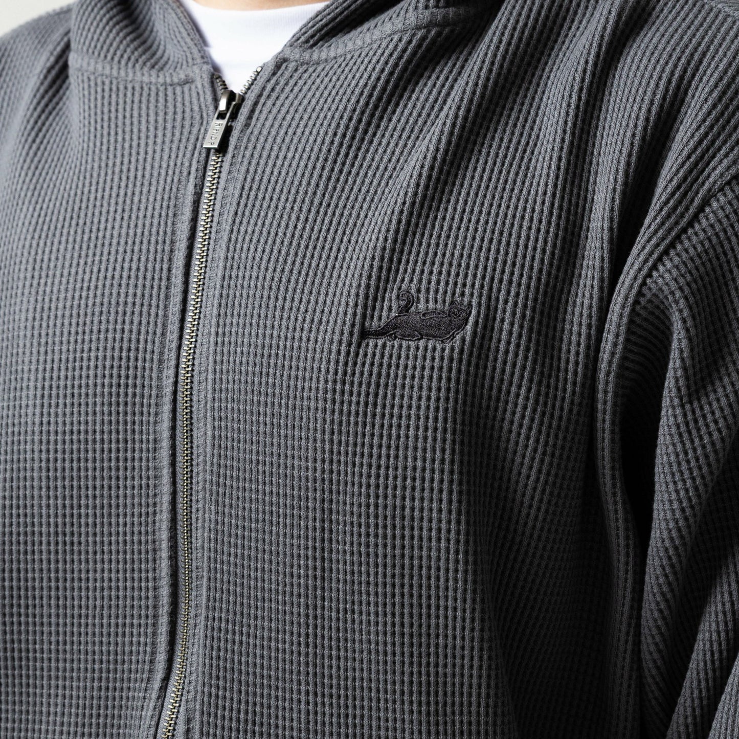 Castanza Waffle Knit Zip Up Hoodie (Charcoal) - Ripndip
