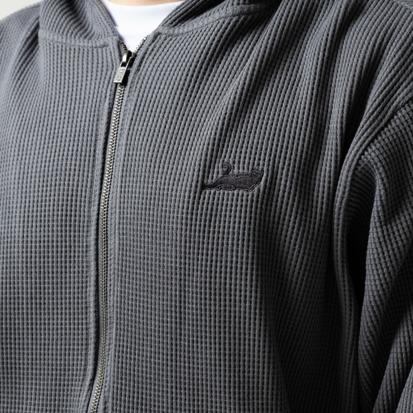 Castanza Waffle Knit Zip Up Hoodie (Charcoal) - Ripndip
