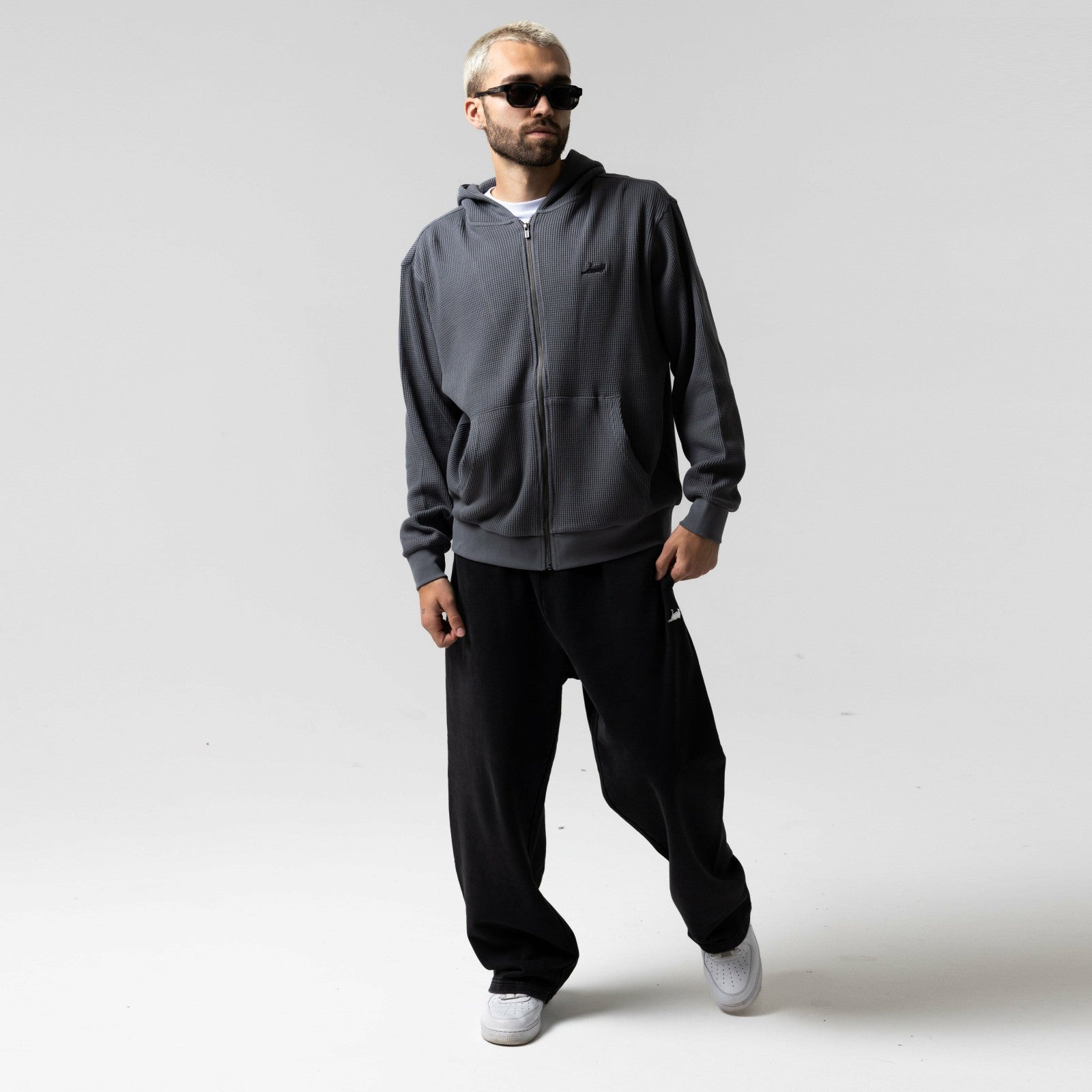 Castanza Waffle Knit Zip Up Hoodie (Charcoal) - Ripndip