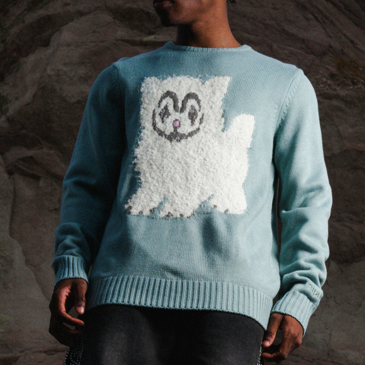 Pet Me Im Cute Knit Sweater (Heather Sage Grey) - Ripndip
