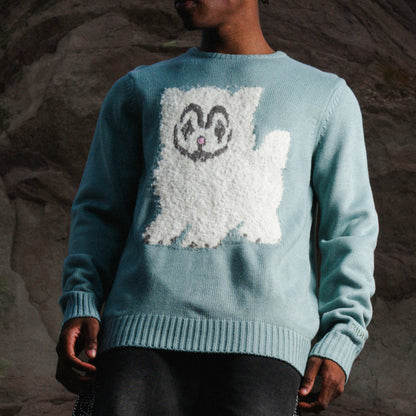 Pet Me Im Cute Knit Sweater (Heather Sage Grey) - Ripndip