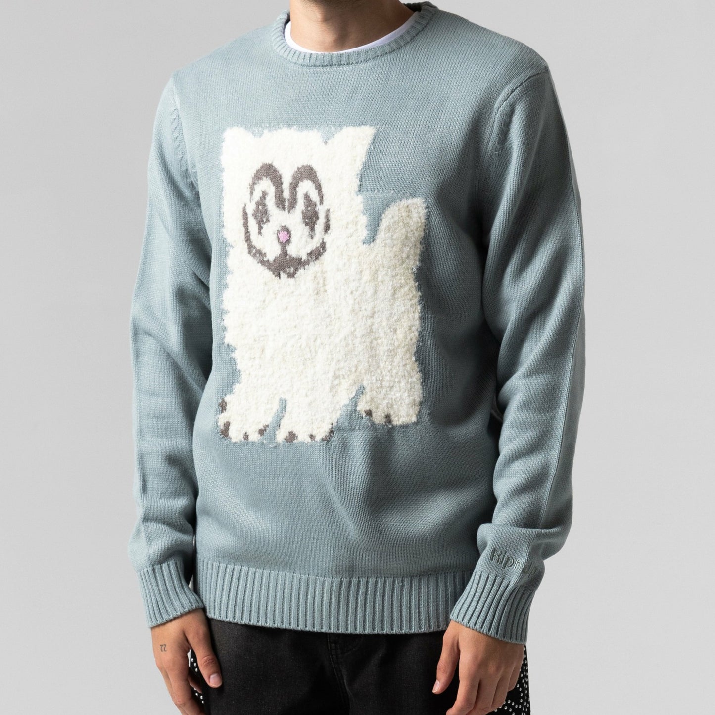 Pet Me Im Cute Knit Sweater (Heather Sage Grey) - Ripndip