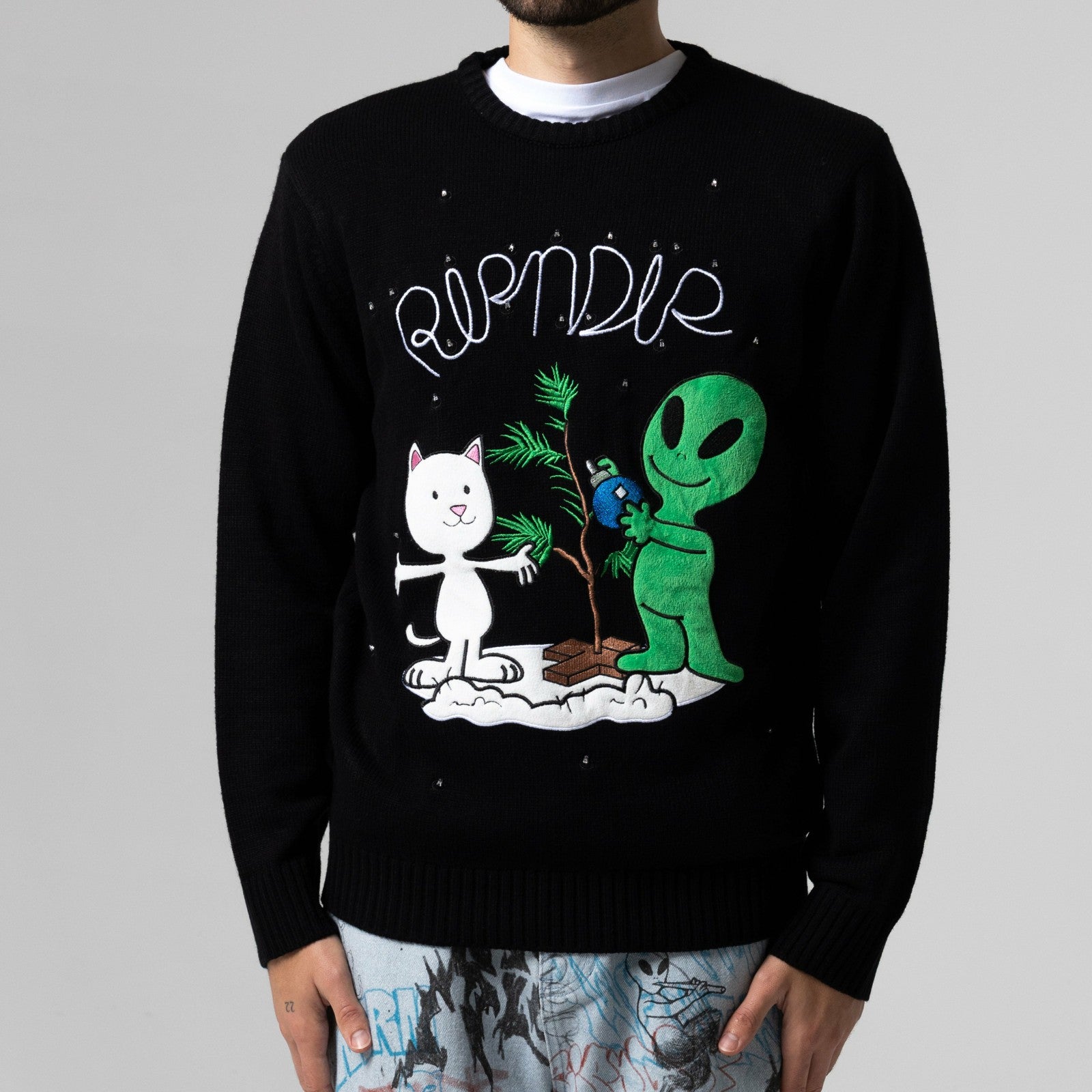 Alien / Nerm Christmas Light Up Knit Sweater (Black) - Ripndip