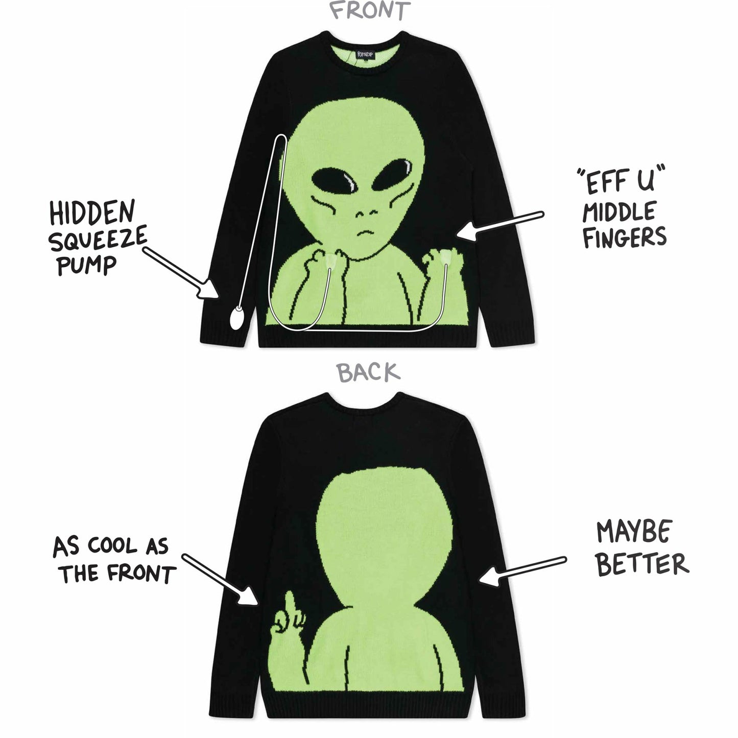 Lord Alien Flippy Knitty Sweater (Black) - Ripndip