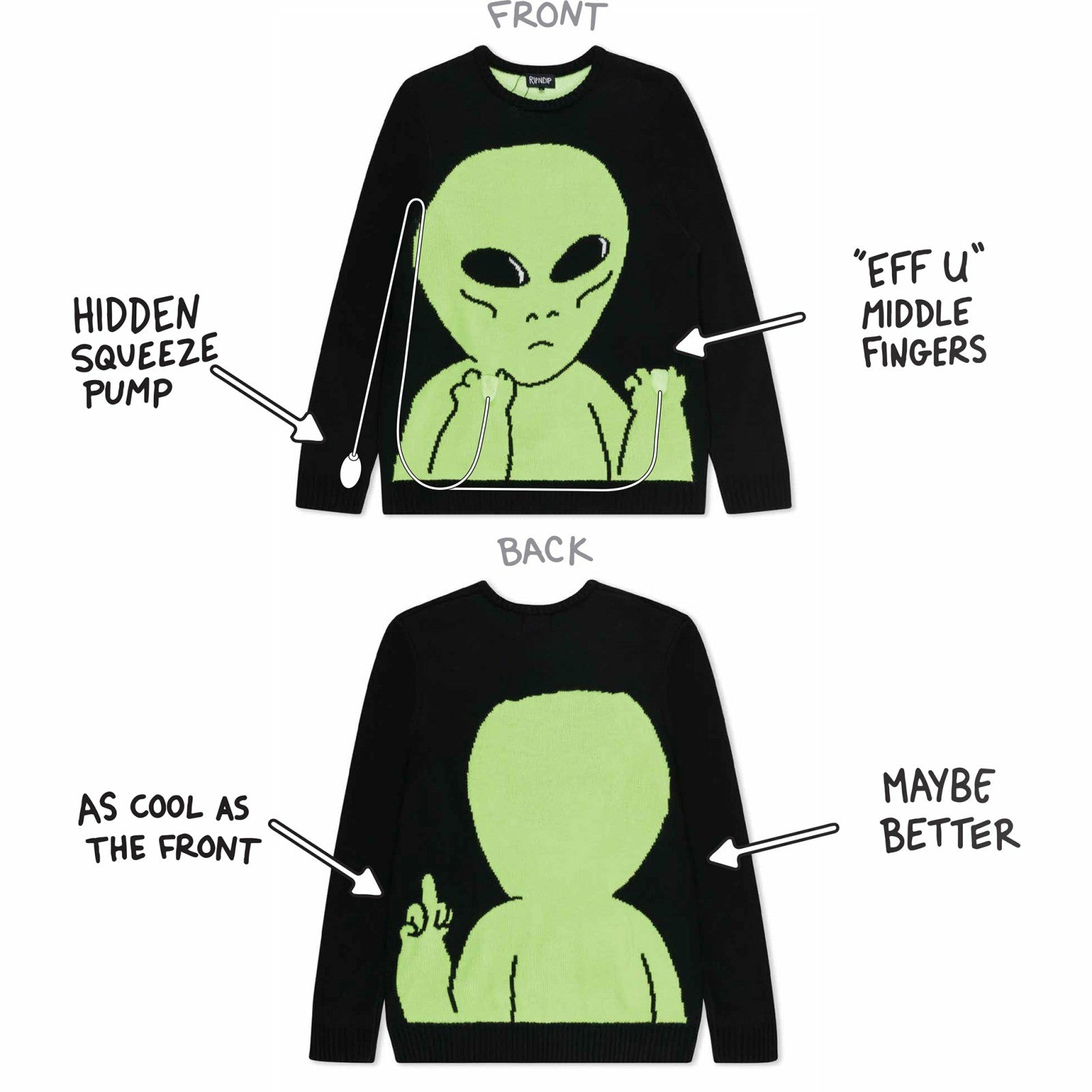 Lord Alien Flippy Knitty Sweater (Black) - Ripndip