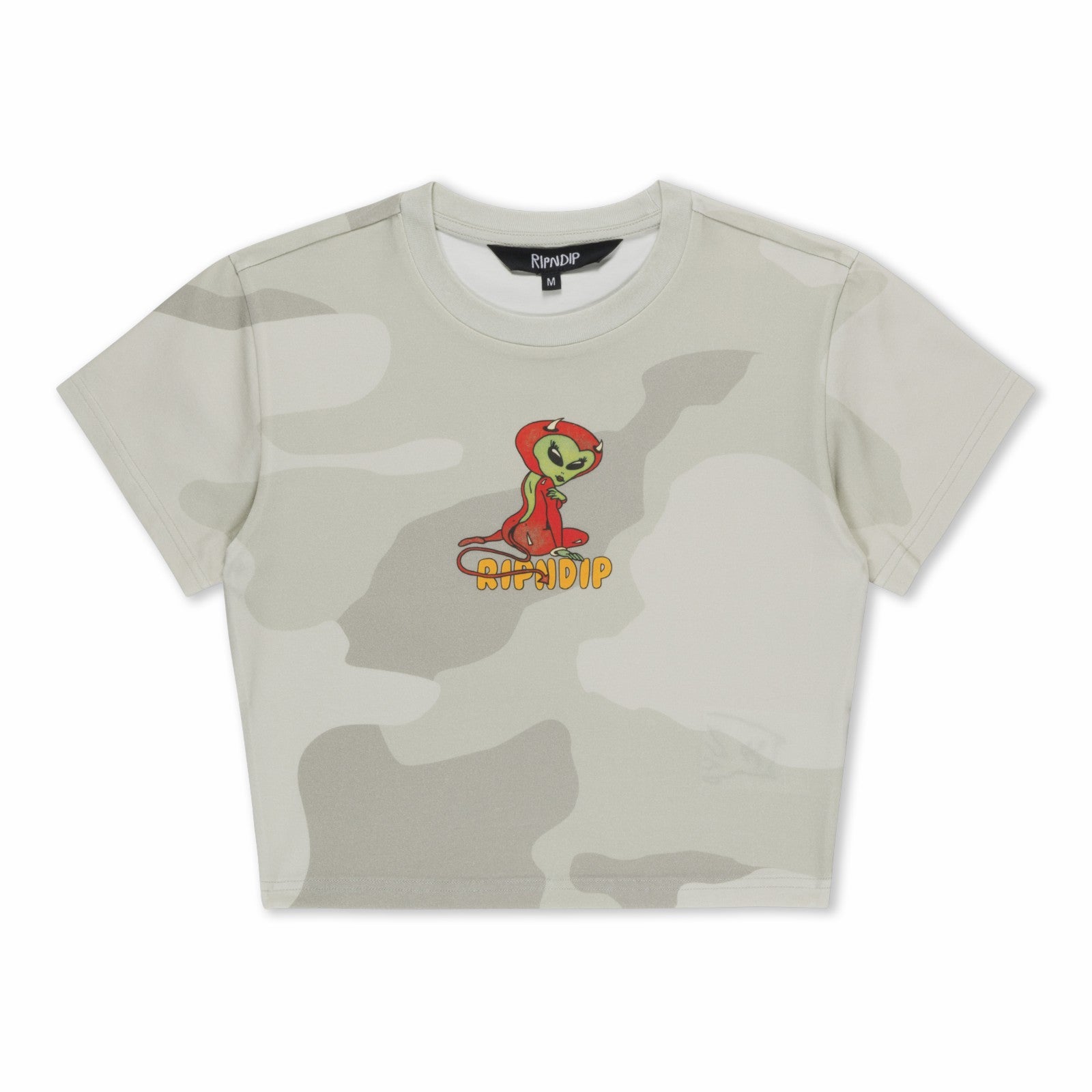 Devil Alien Cropped Baby Tee (Bone Graffiti Camo) - Ripndip