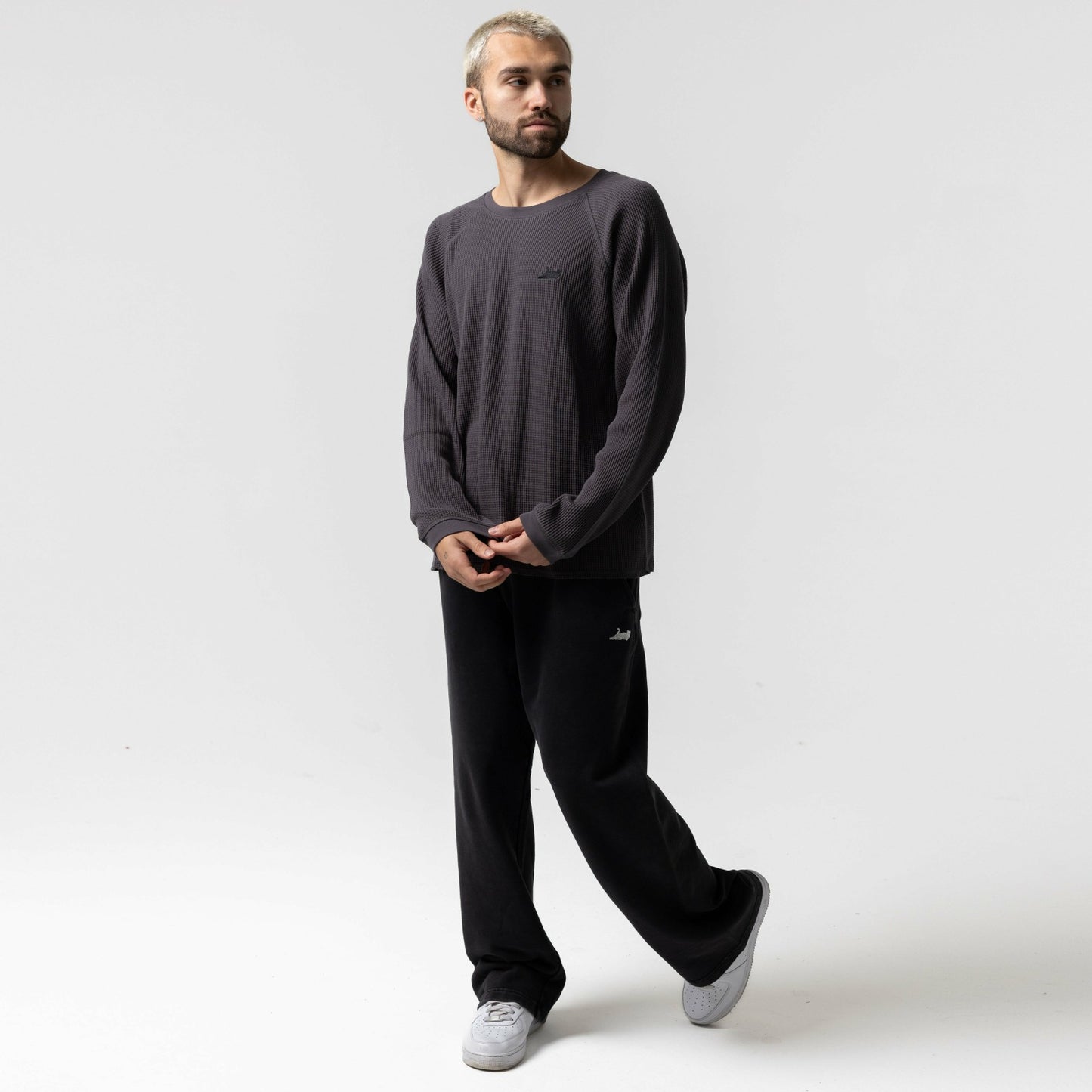 Castanza Waffle Knit Long Sleeve (Charcoal) - Ripndip