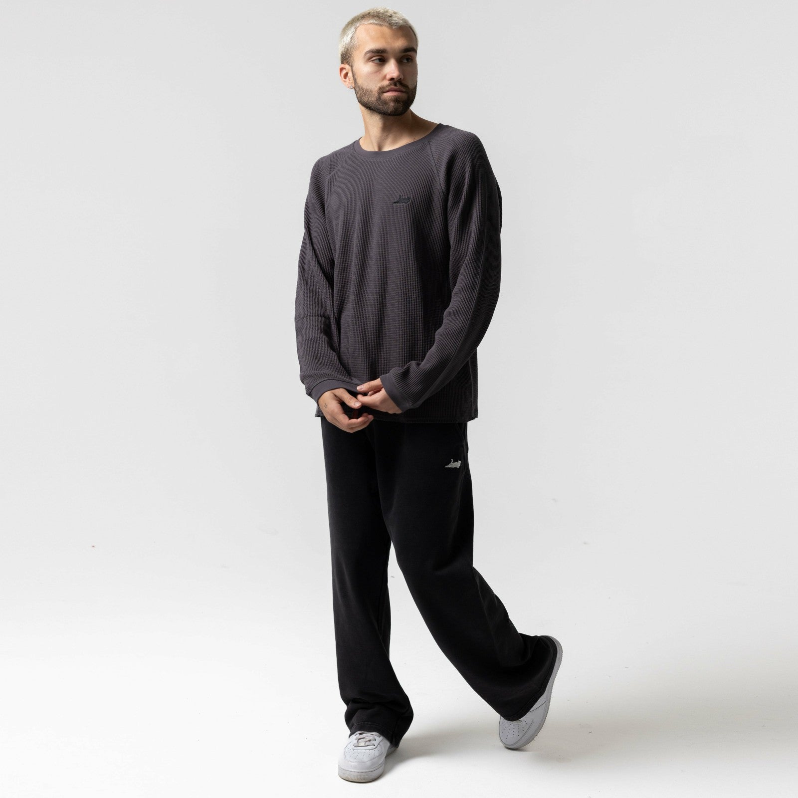Castanza Waffle Knit Long Sleeve (Charcoal) - Ripndip