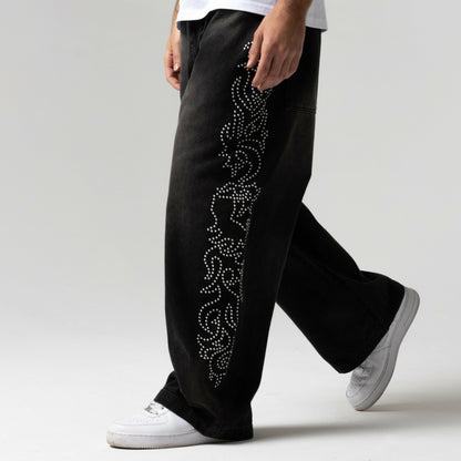 Pretty Flacko Extra Wide Leg Pants (Black Vintage Wash Denim) - Ripndip