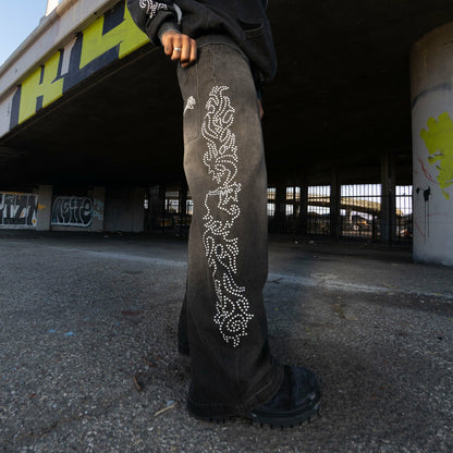 Pretty Flacko Extra Wide Leg Pants (Black Vintage Wash Denim) - Ripndip
