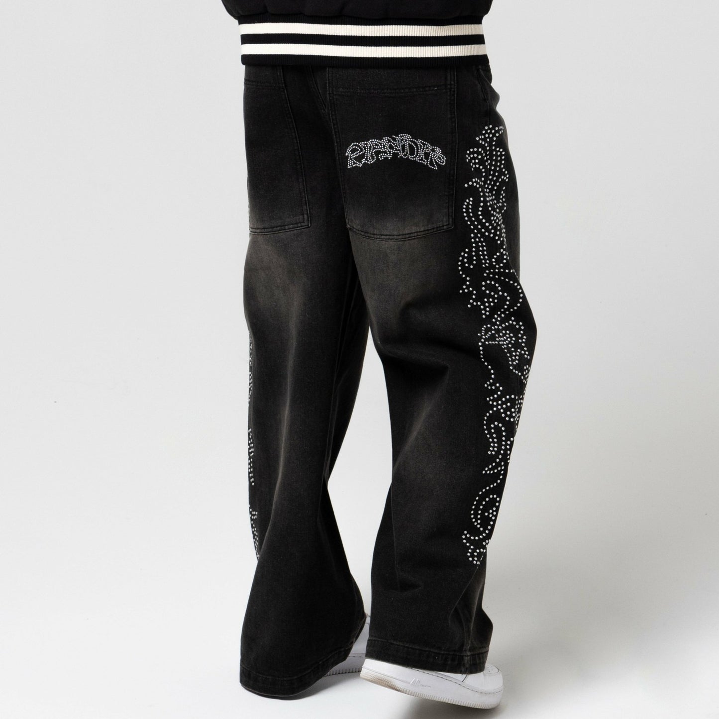 Pretty Flacko Extra Wide Leg Pants (Black Vintage Wash Denim) - Ripndip
