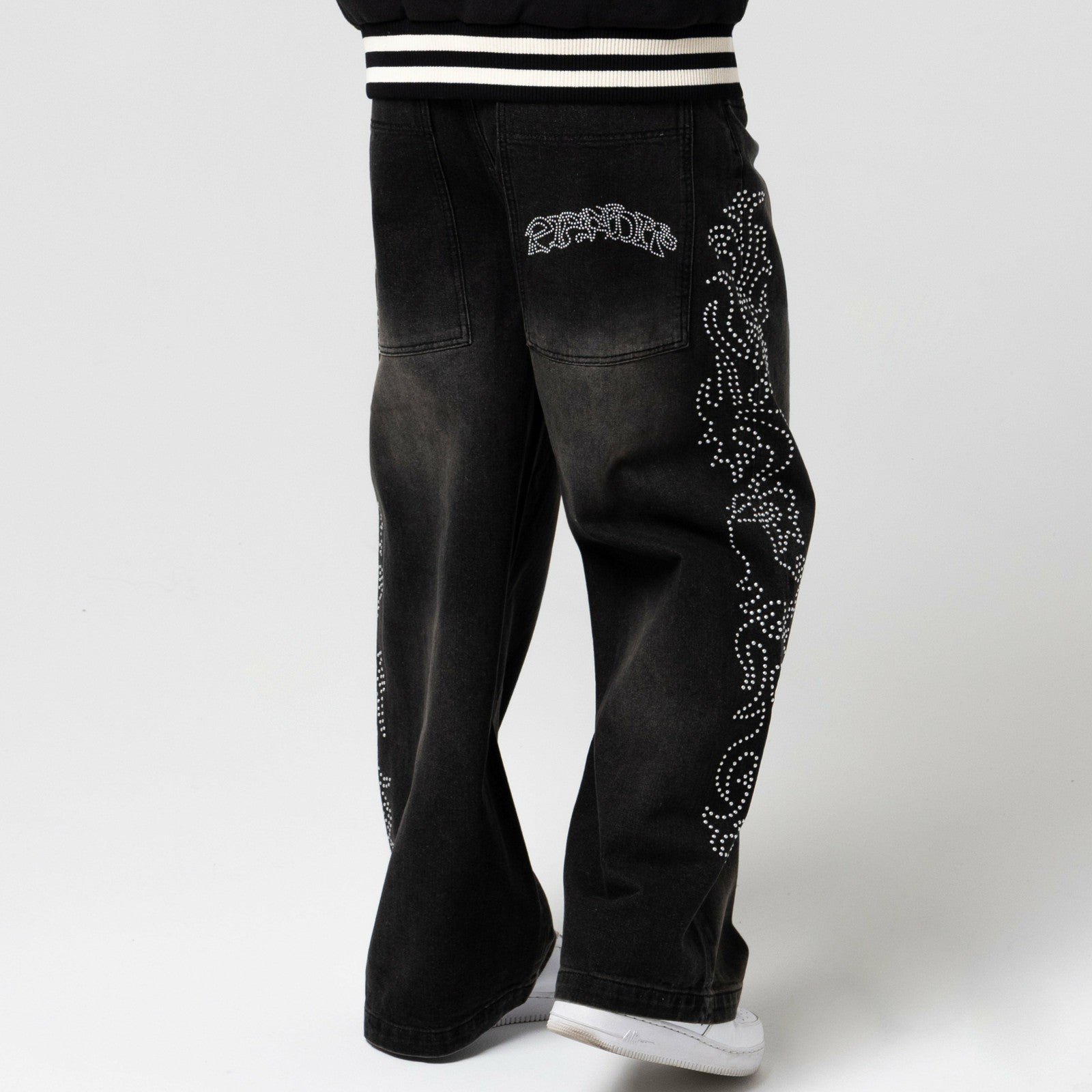 Pretty Flacko Extra Wide Leg Pants (Black Vintage Wash Denim) - Ripndip