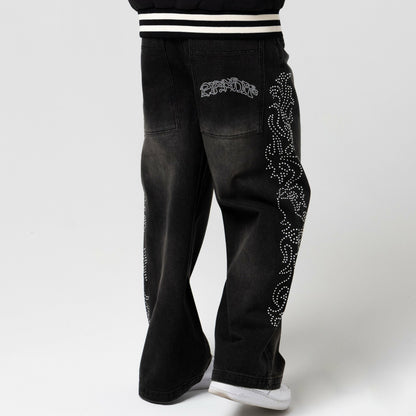 Pretty Flacko Extra Wide Leg Pants (Black Vintage Wash Denim) - Ripndip
