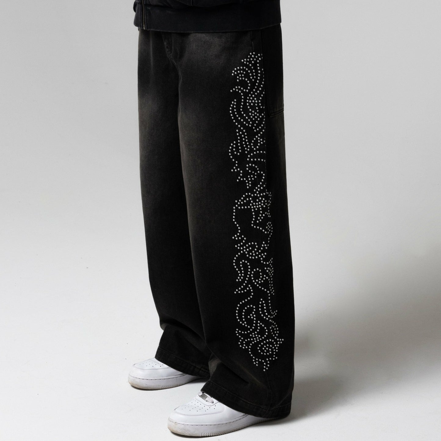 Pretty Flacko Extra Wide Leg Pants (Black Vintage Wash Denim) - Ripndip