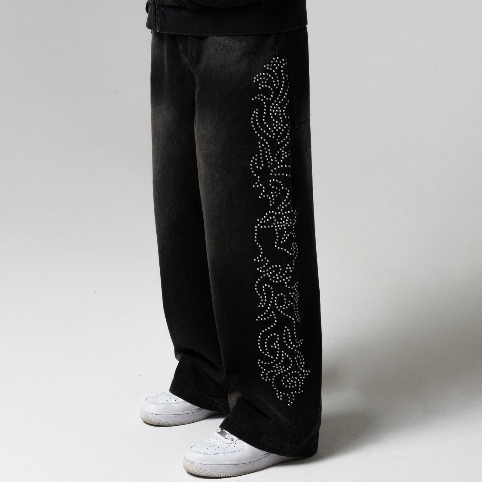 Pretty Flacko Extra Wide Leg Pants (Black Vintage Wash Denim) - Ripndip