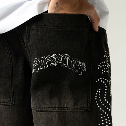 Pretty Flacko Extra Wide Leg Pants (Black Vintage Wash Denim) - Ripndip