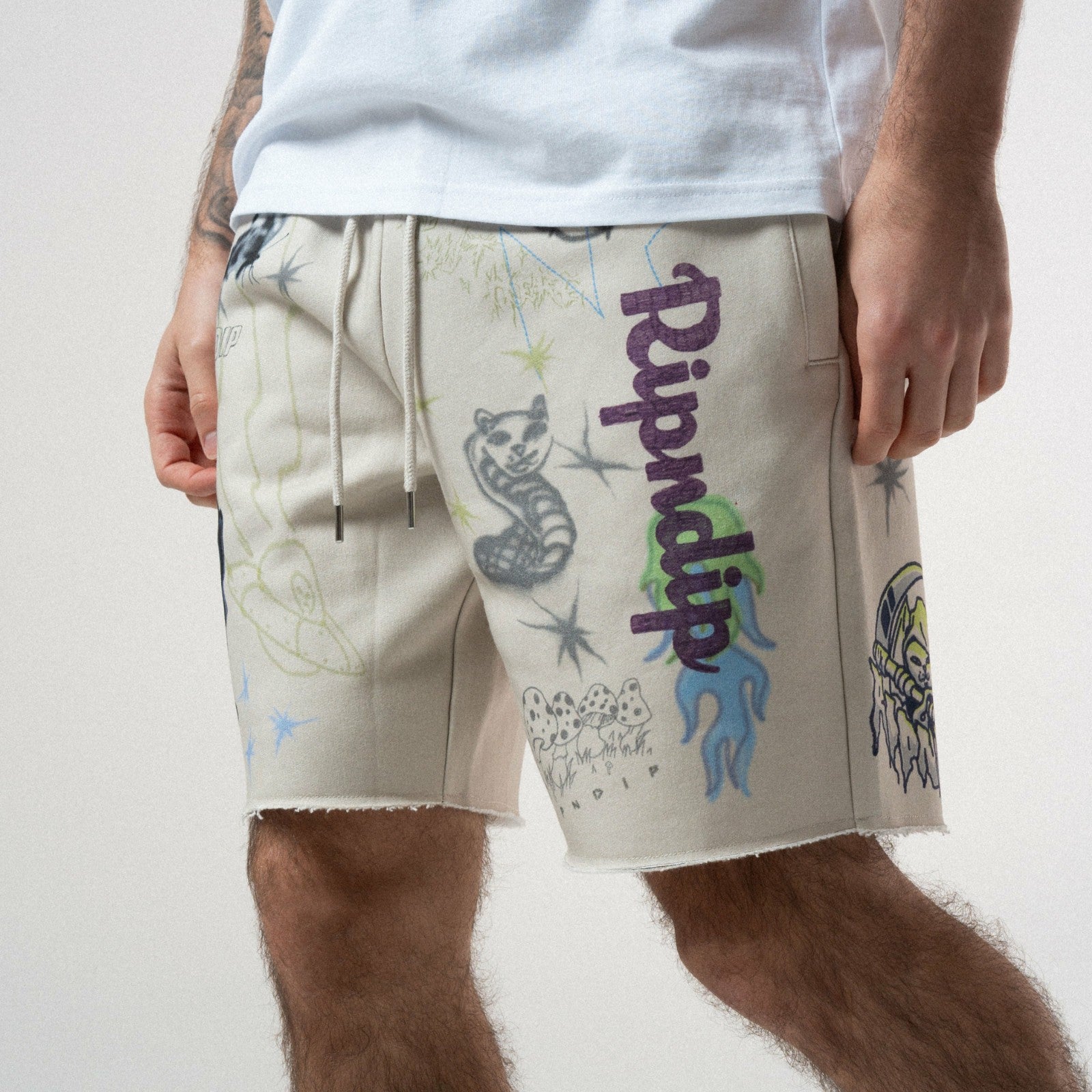 Goosebumps Raw Edge Sweat Shorts (Bone) - Ripndip