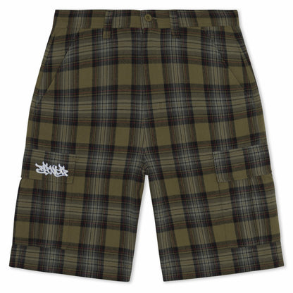 Hansen Wide Fit Cargo Shorts (Olive Plaid) - Ripndip