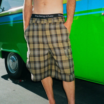 Hansen Wide Fit Cargo Shorts (Olive Plaid) - Ripndip