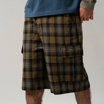 Hansen Wide Fit Cargo Shorts (Olive Plaid) - Ripndip