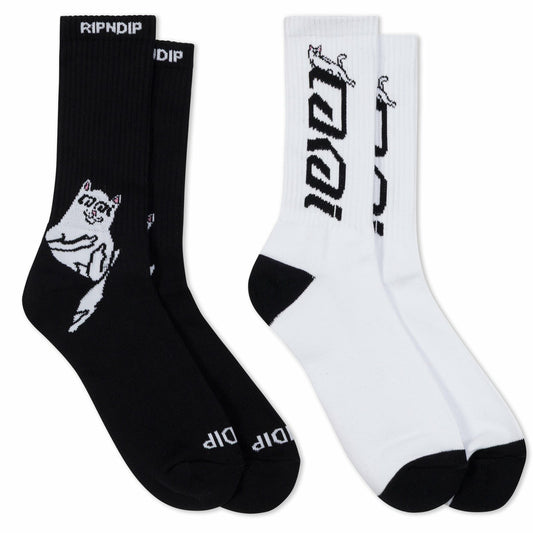Lakai + Ripndip Lord Nermal Socks 2 Pack (Black/White) - Ripndip