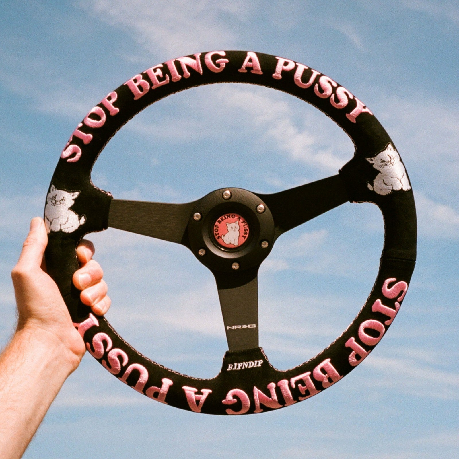 Ripndip x NRG Stop Being A Pussy Steering Wheel (Black / Pink) - Ripndip