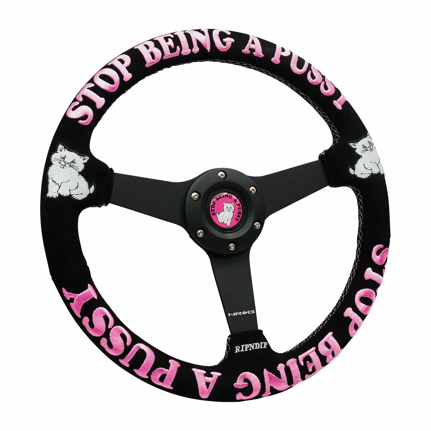Ripndip x NRG Stop Being A Pussy Steering Wheel (Black / Pink) - Ripndip