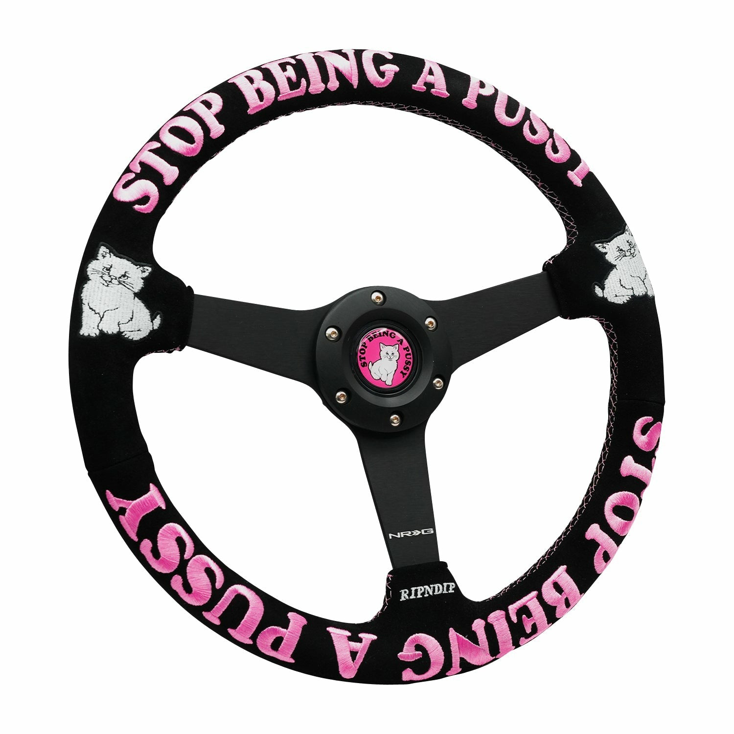 Ripndip x NRG Stop Being A Pussy Steering Wheel (Black / Pink) - Ripndip