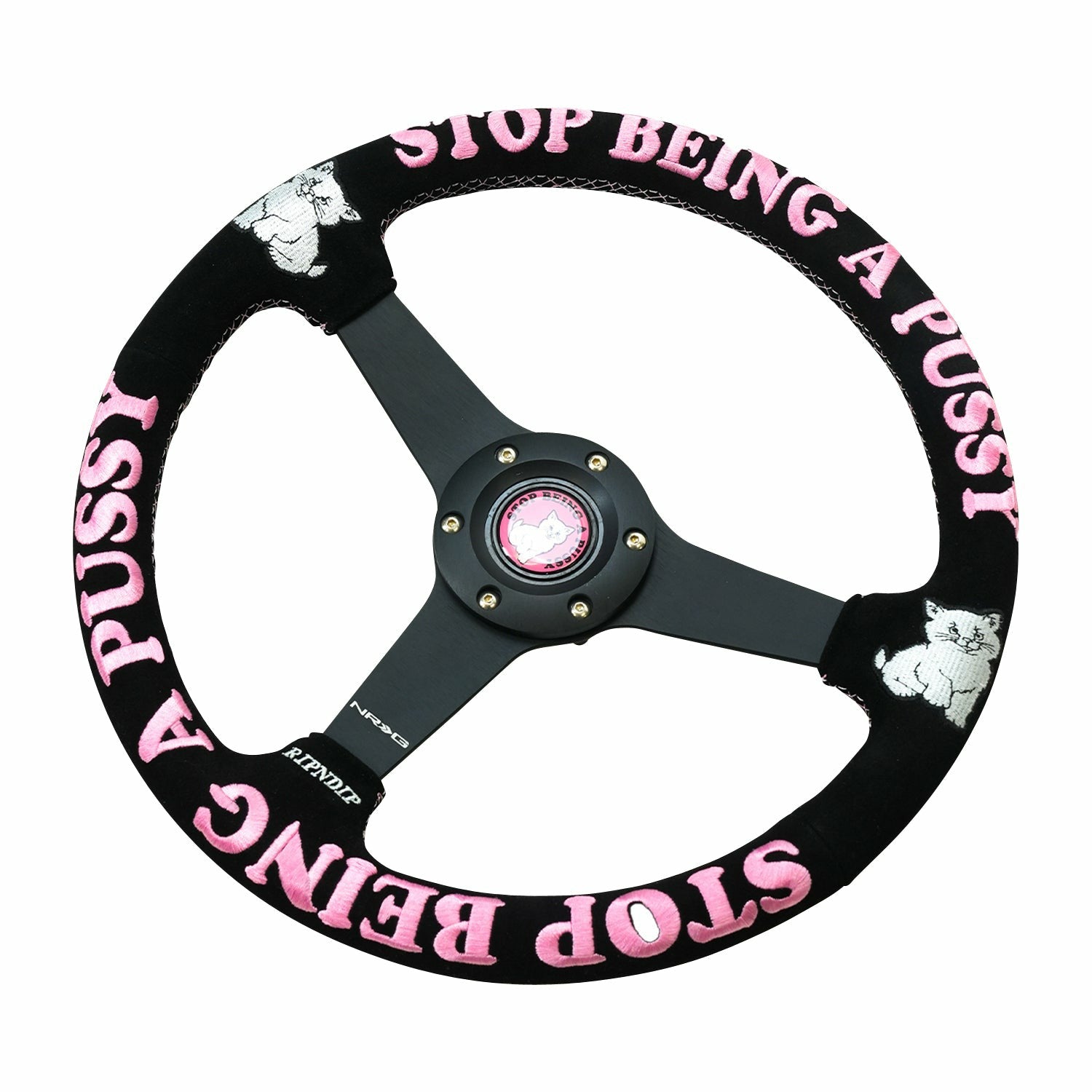 Ripndip x NRG Stop Being A Pussy Steering Wheel (Black / Pink) - Ripndip