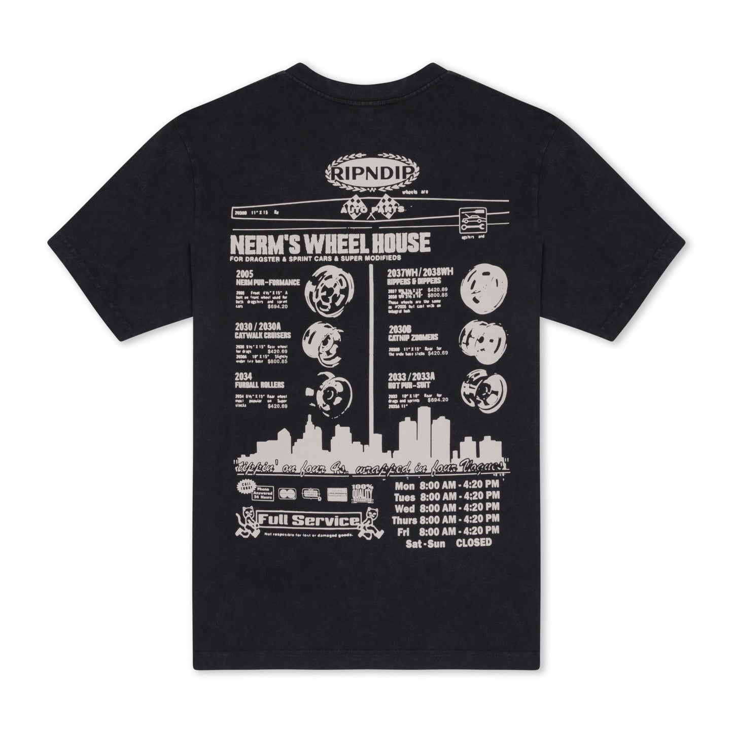 Nerm Wheels Tee (Black Vintage Wash) - Ripndip