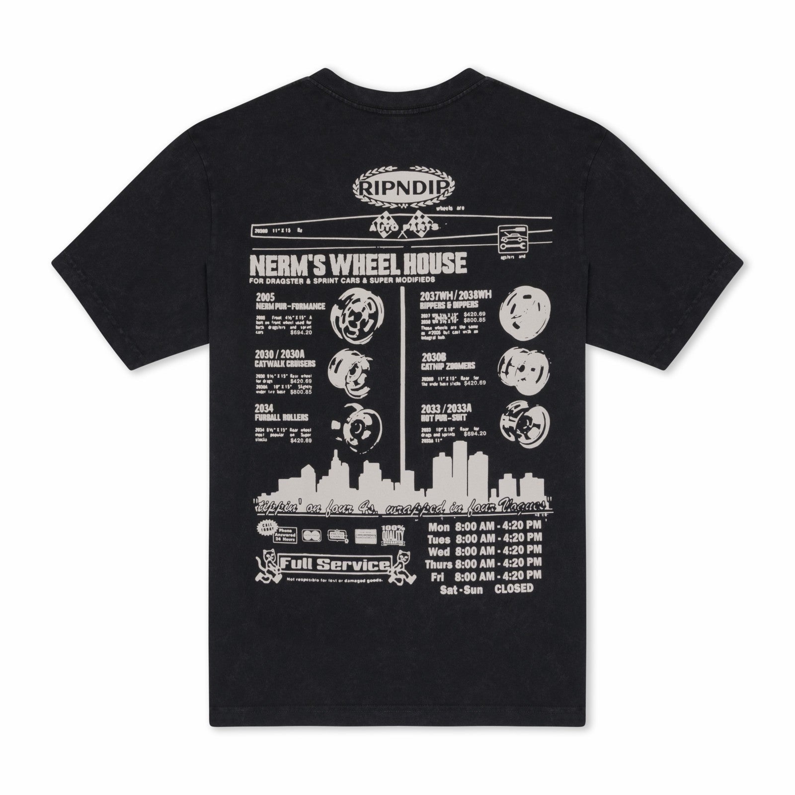 Nerm Wheels Tee (Black Vintage Wash) - Ripndip